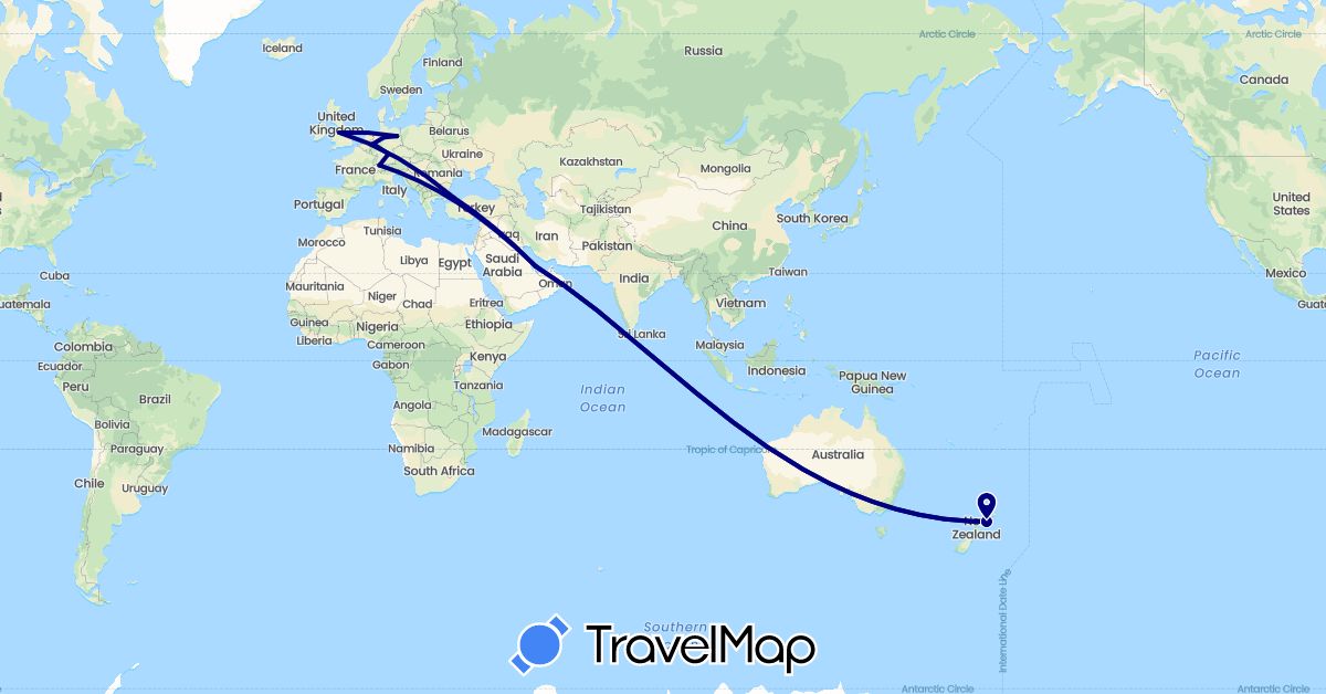 TravelMap itinerary: driving in Switzerland, Germany, United Kingdom, New Zealand, Qatar, Turkey (Asia, Europe, Oceania)